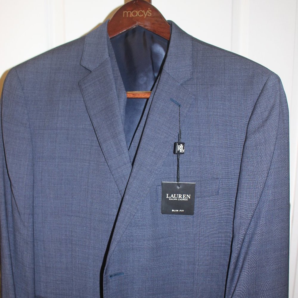 NEW Ralph Lauren Blue 3-pc suit 44S SLIM